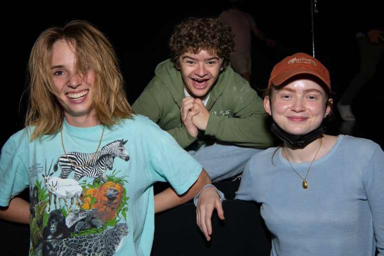 Gaten Matarazzo with Maya Hawke and Sadie Sink at Dear Evan Hansen