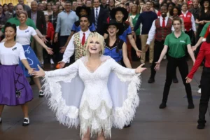 Dolly Parton in an NBC publicity still for Dolly Parton's Mountain Magic Christmas