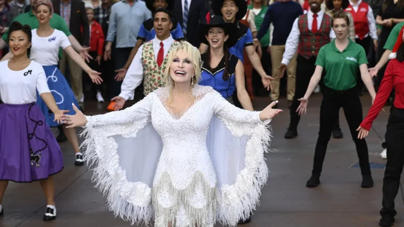 Dolly Parton in an NBC publicity still for Dolly Parton's Mountain Magic Christmas