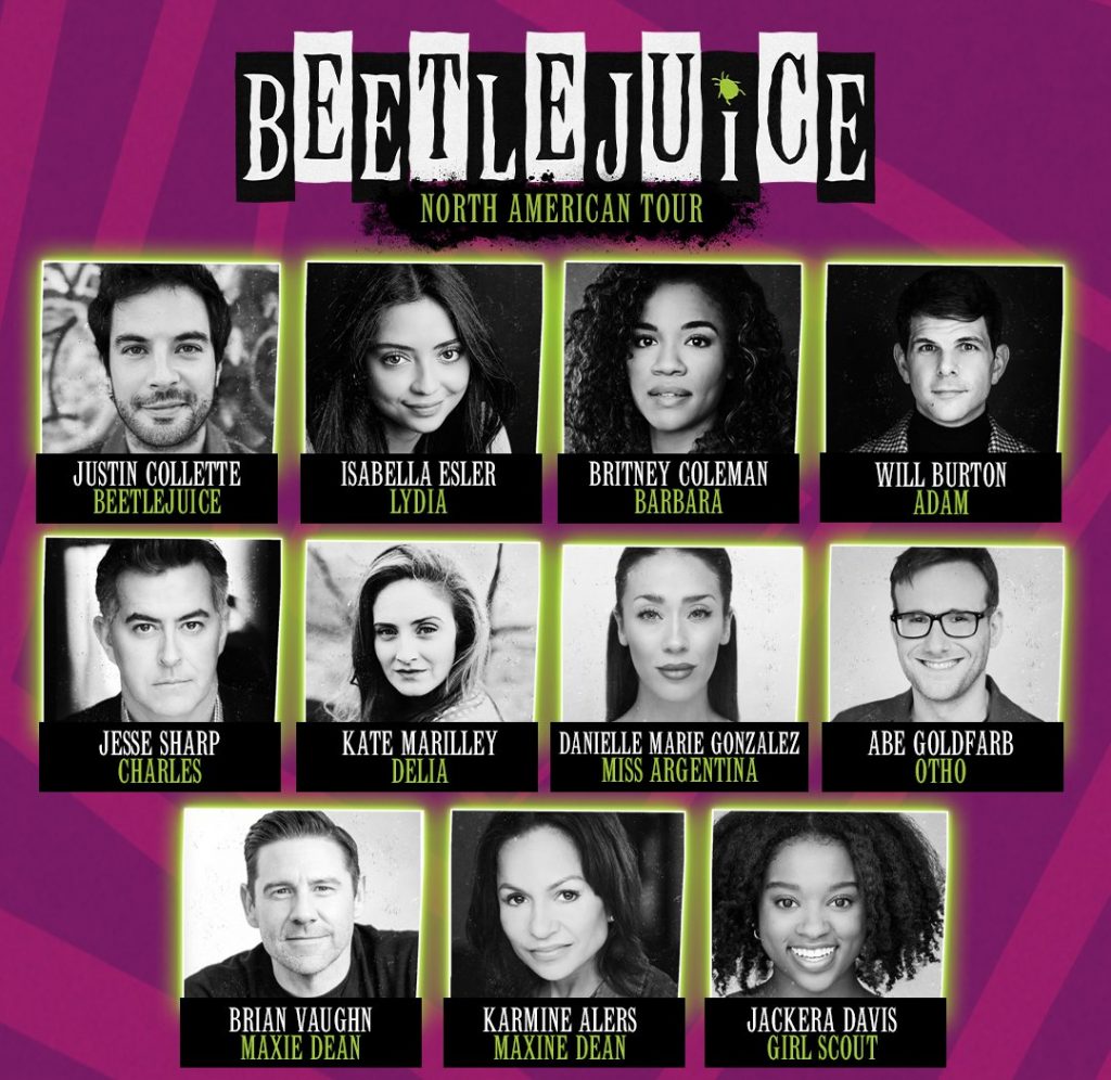 The main and featured cast members of BEETLEJUICE’s North American tour