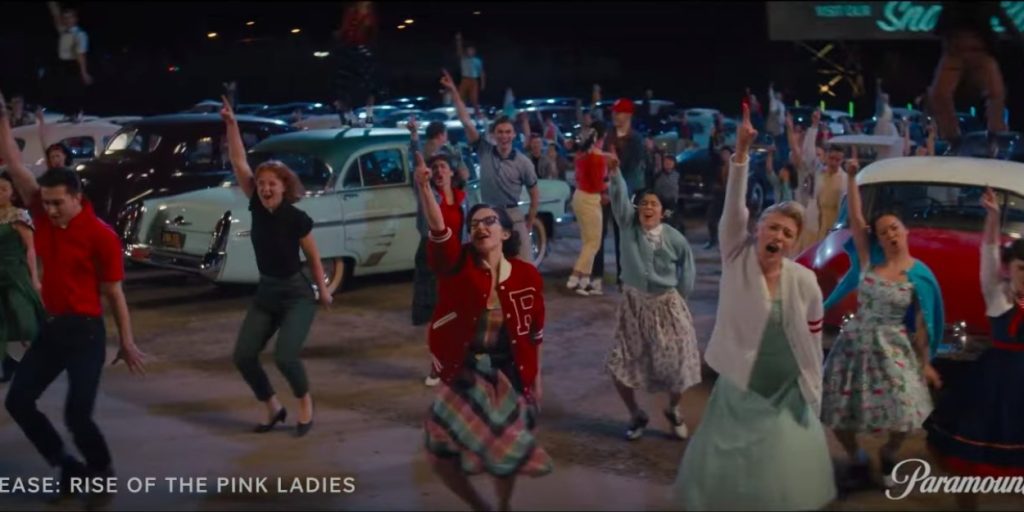 grease rise at the pink ladies grease is the word music video