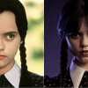 Left to right Christina Ricci as Wednesday Addams in the 1990s and Jenna Ortega as Wednesday Addams for the Netflix series Wednesday
