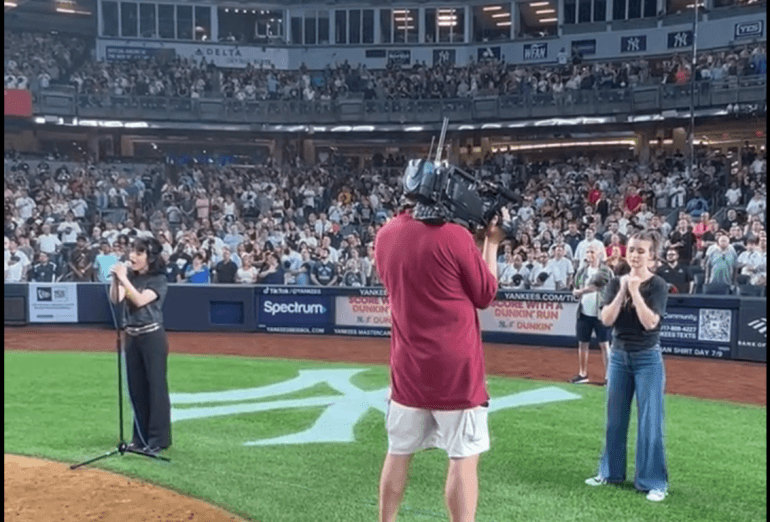 Sophia Anne Caruso and Millicent Simmonds at New York Yankees