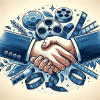 DALL·E 2023 10 29 18.02.33 Illustration of a handshake with film reel elements surrounding it set against a soft backdrop