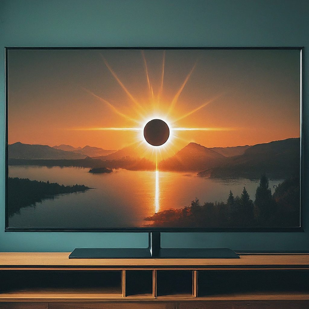 Solar eclipse on a TV screen