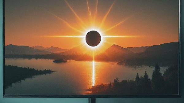 Solar eclipse on a TV screen