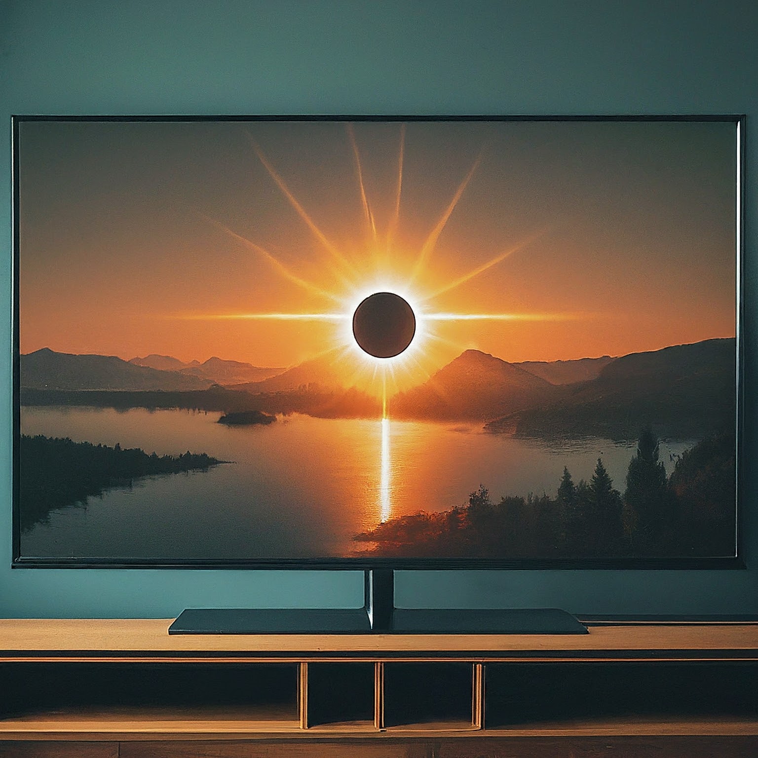 Solar eclipse on a TV screen
