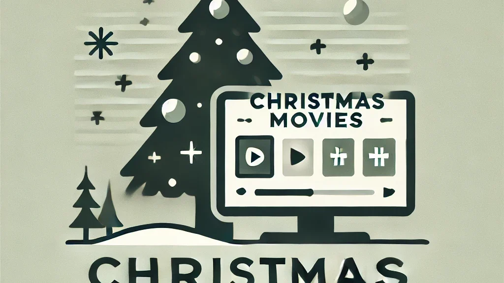 DALL·E 2024 12 24 23.47.18 A minimalist Christmas themed design featuring a simple silhouette of a Christmas tree with a star on top, a flat screen TV with a streaming player in