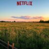 Image of a field with the Netflix logo