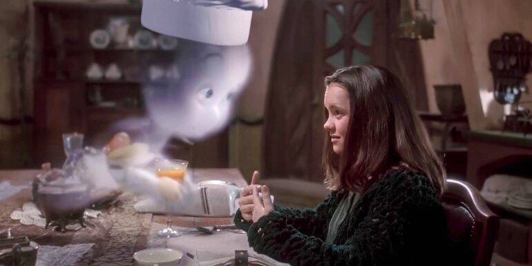casper hovers over a table to ta