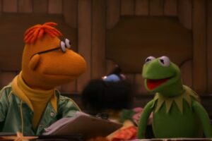 A still from the upcoming Muppet Show special featuring Scooter and Kermit