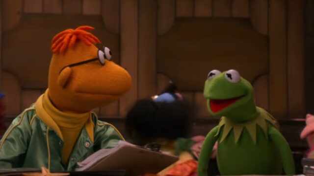 A still from the upcoming Muppet Show special featuring Scooter and Kermit