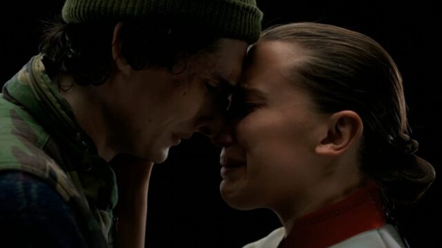 Eleven and Mike share a final, emotional goodbye in the Stranger Things series finale, set to Prince’s ‘Purple Rain.’ Image courtesy of Netflix.”