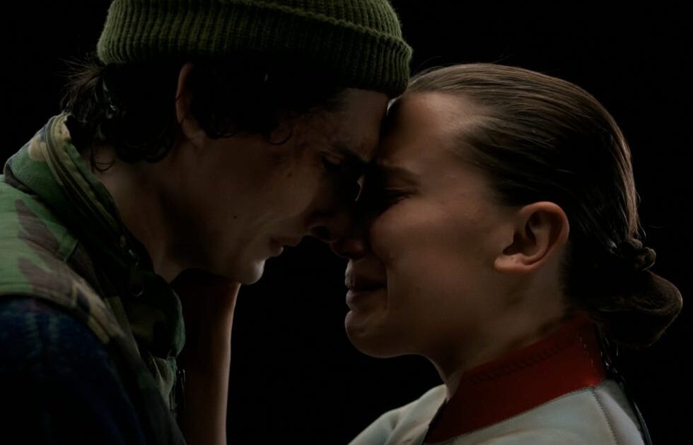 Eleven and Mike share a final, emotional goodbye in the Stranger Things series finale, set to Prince’s ‘Purple Rain.’ Image courtesy of Netflix.”