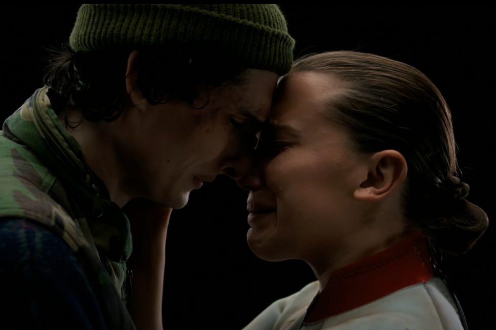 Eleven and Mike share a final, emotional goodbye in the Stranger Things series finale, set to Prince’s ‘Purple Rain.’ Image courtesy of Netflix.”