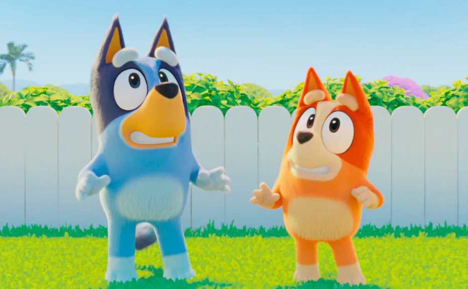 Bluey and Bingo play Keepy Uppy with a red balloon in the first teaser trailer for The Bluey Movie