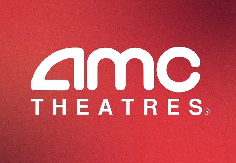 AMC Theatres logo in white on a red gradient background