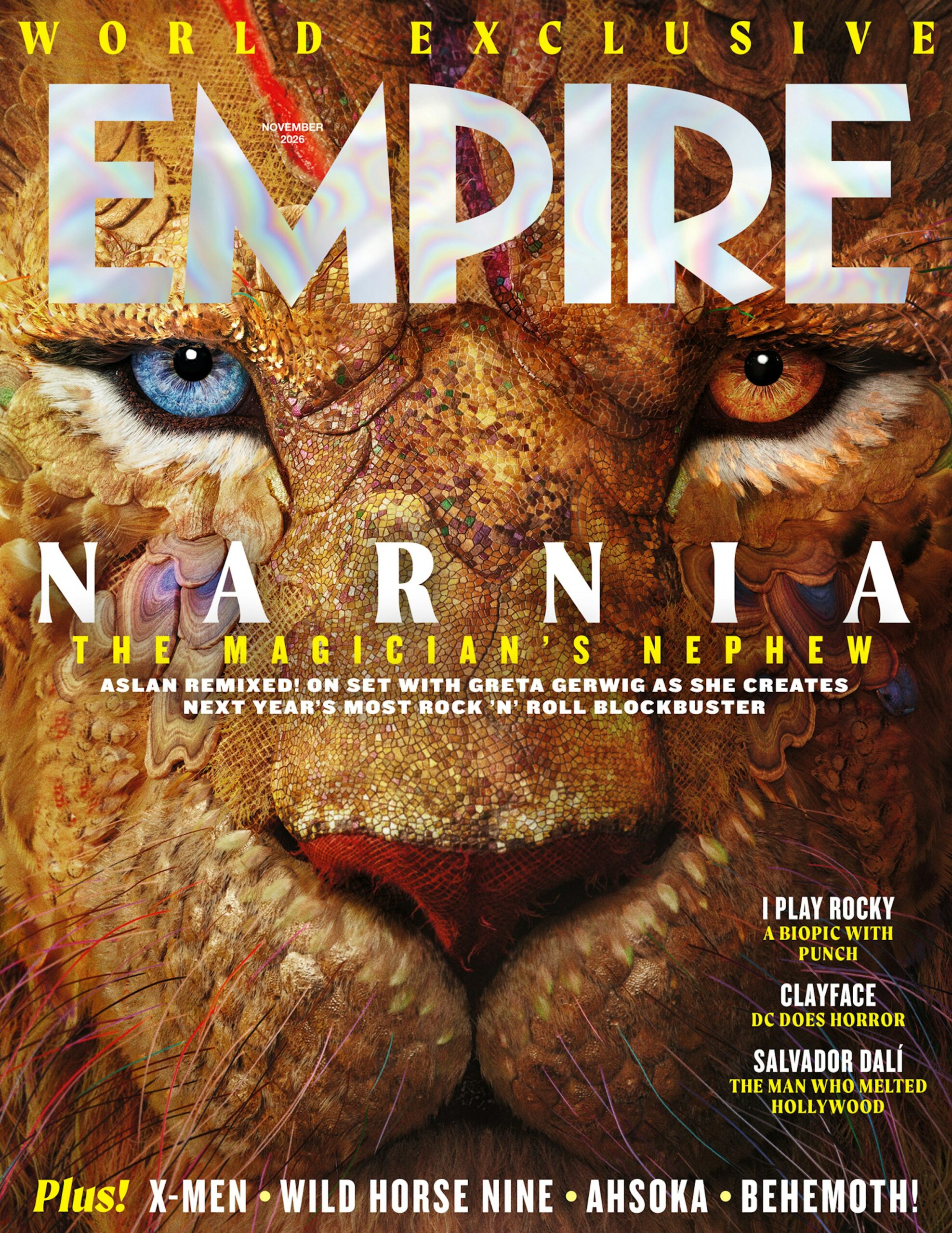 Empire magazine's November 2026 cover revealing the first look at Aslan in Greta Gerwig's Narnia: The Magician's Nephew