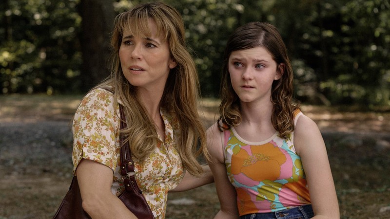 Linda Cardellini as Pam Voorhees with Gwendolyn Sundstrom as Grace in Peacock's Crystal Lake