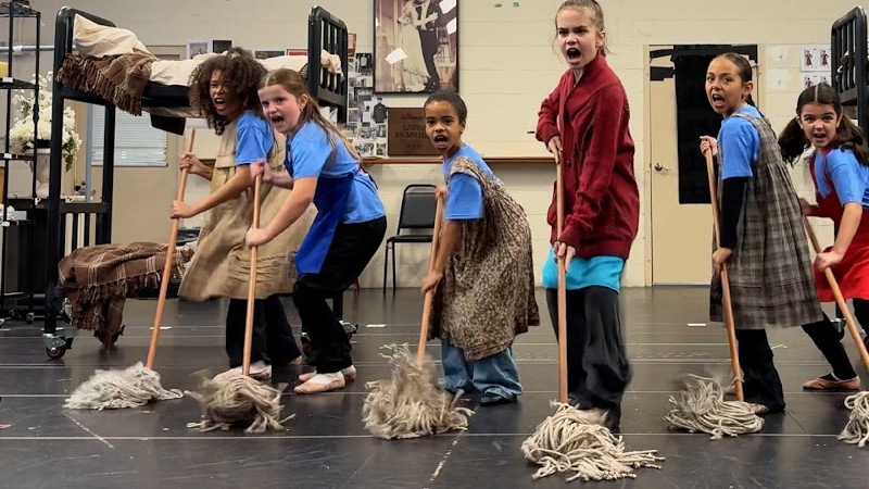 Laiken Jules and the orphan cast rehearse It's the Hard Knock Life at Goodspeed Musicals