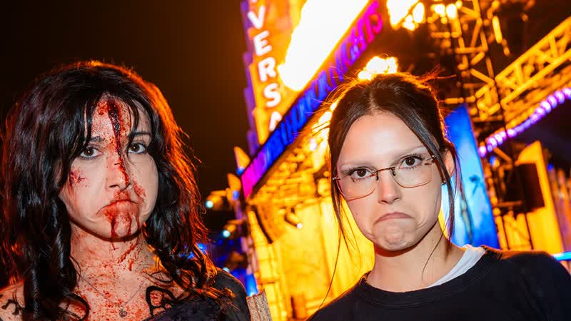 Inde Navarrette posing with the Nikki performer at Halloween Horror Nights