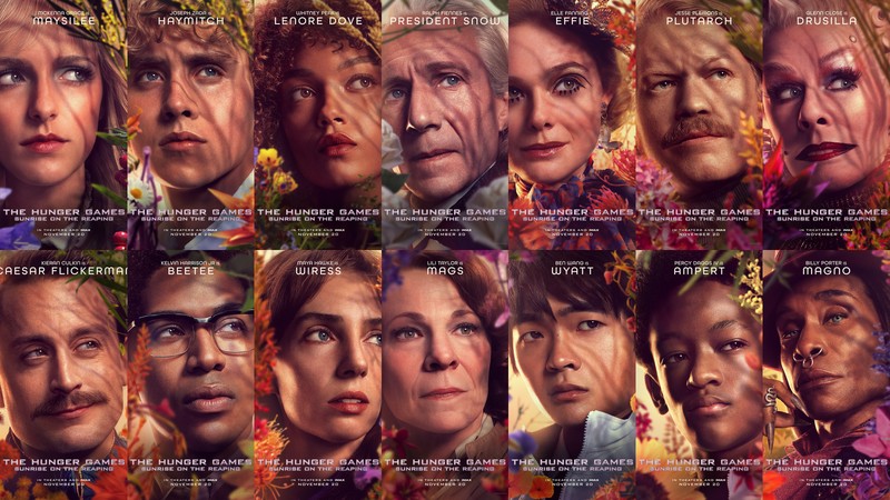 All 14 character posters for The Hunger Games: Sunrise on the Reaping