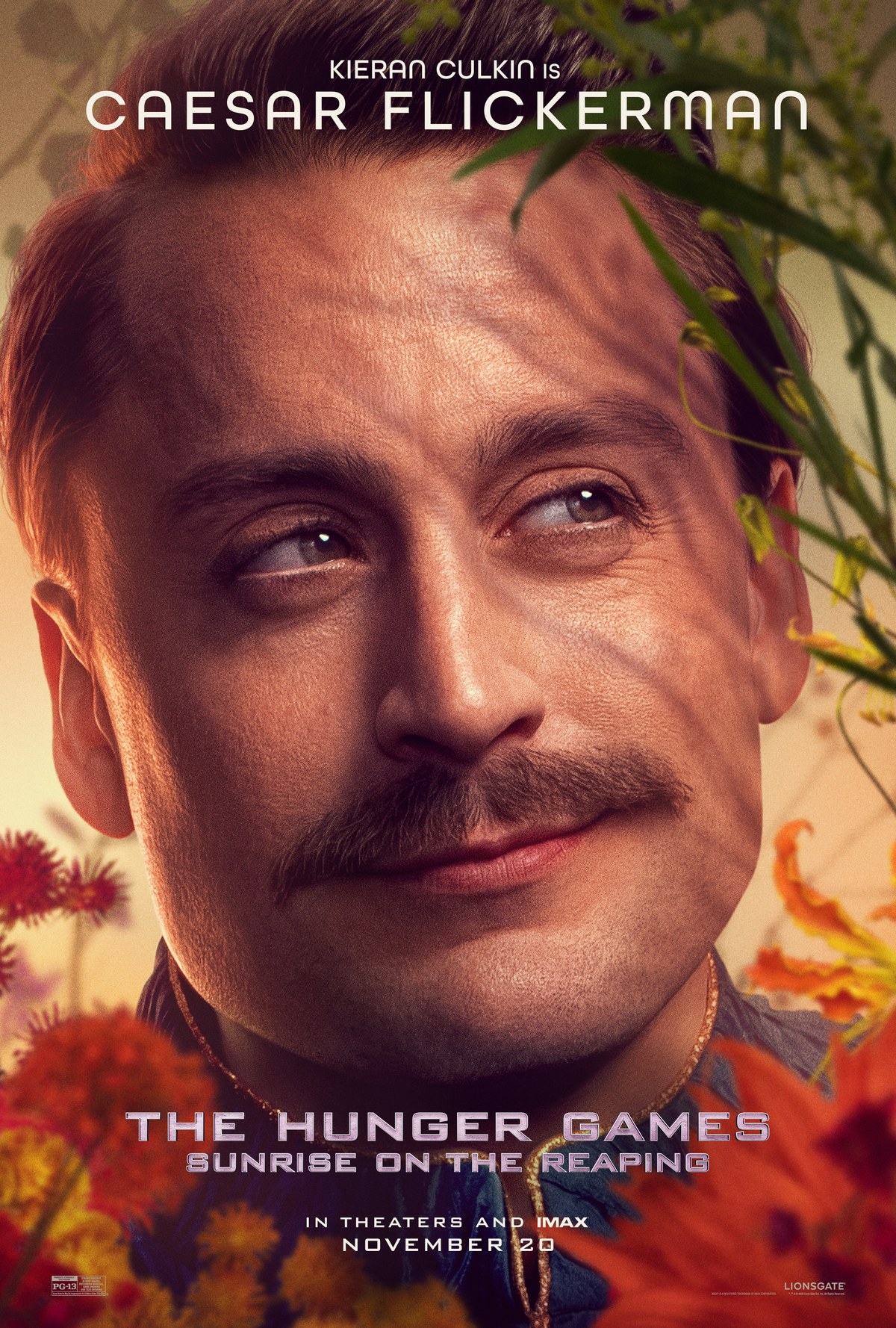 Kieran Culkin as Caesar Flickerman character poster for The Hunger Games: Sunrise on the Reaping