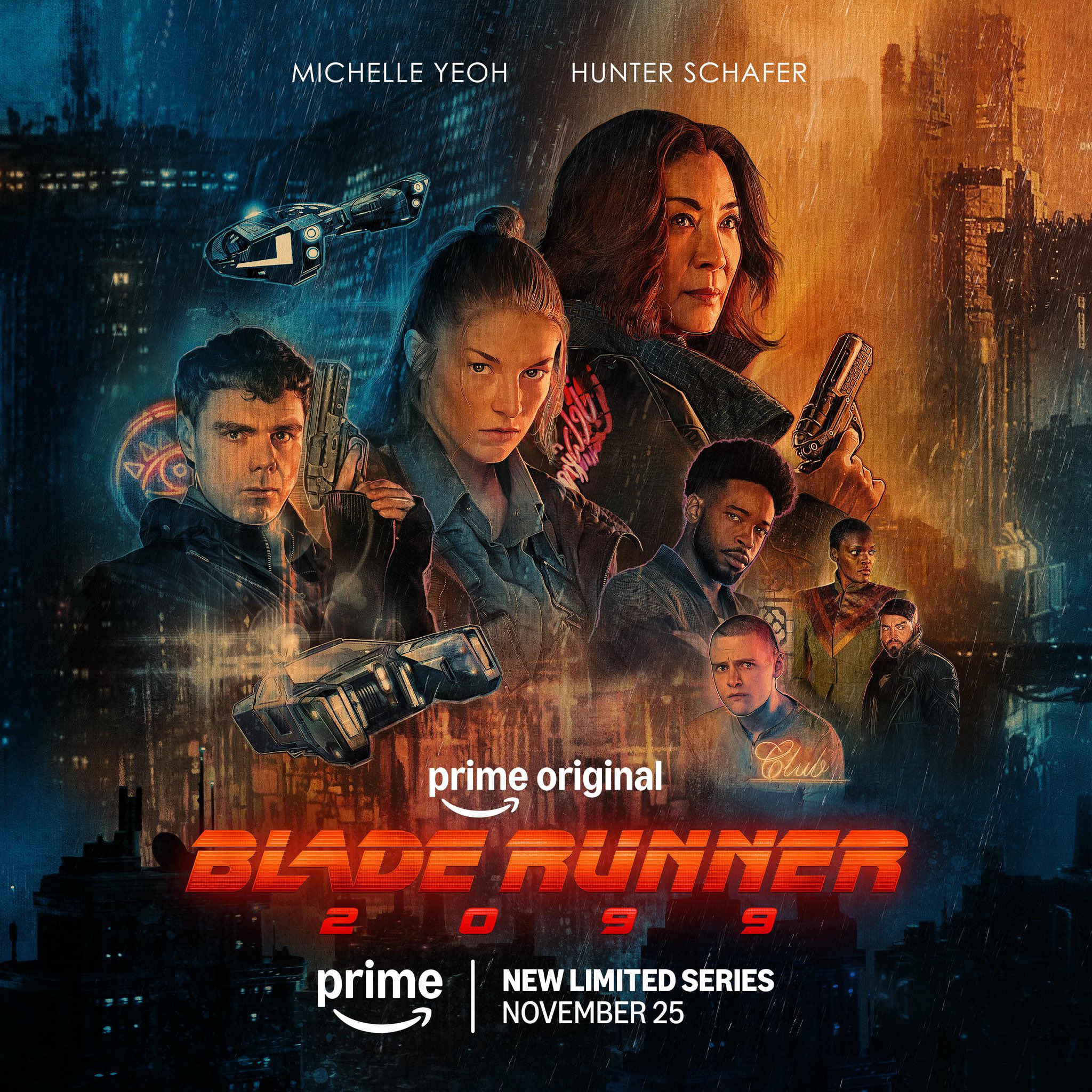 Official poster for Blade Runner 2099 with Michelle Yeoh, Hunter Schafer and the cast