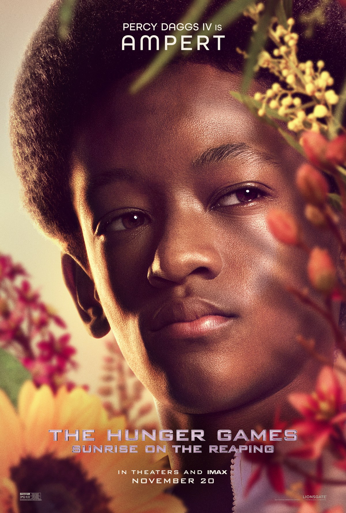 Percy Daggs IV as Ampert character poster for The Hunger Games: Sunrise on the Reaping