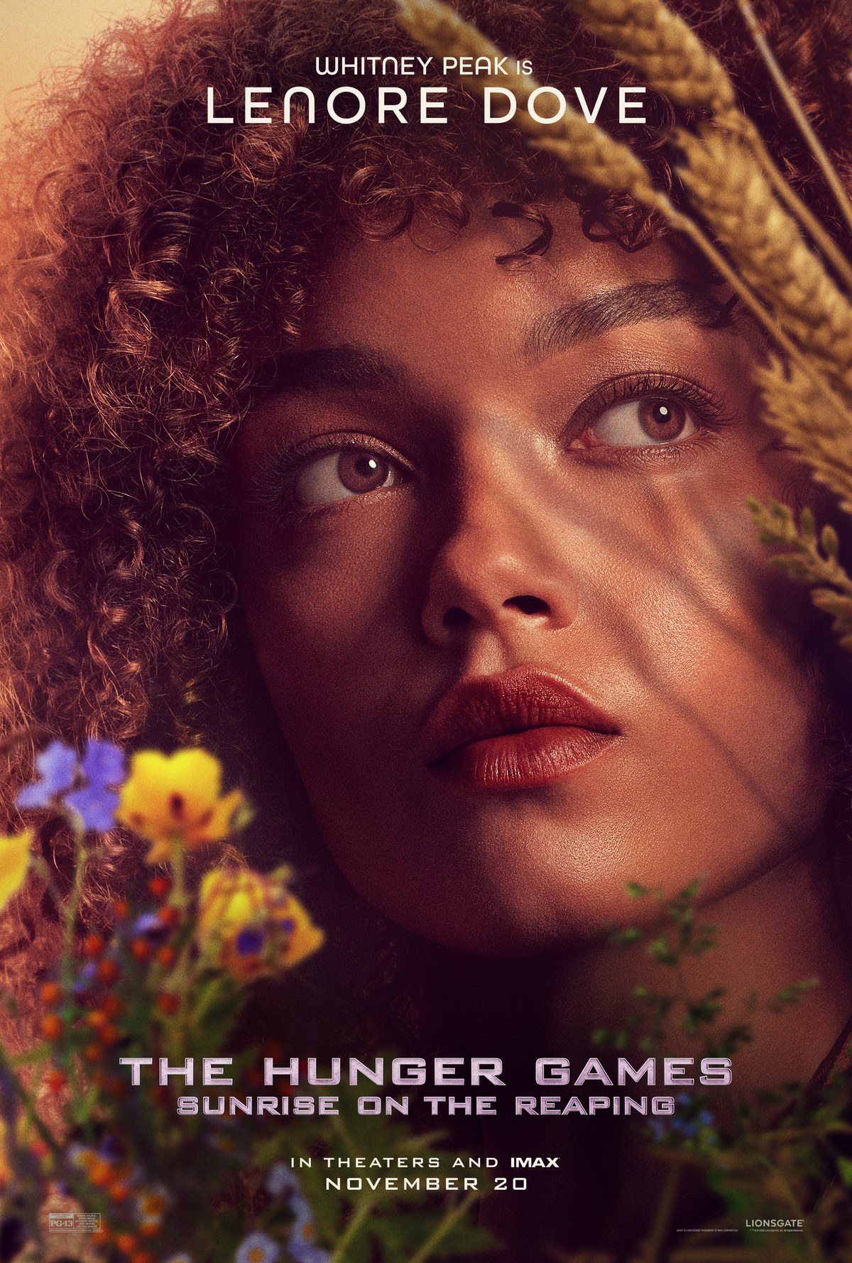 Whitney Peak as Lenore Dove character poster for The Hunger Games: Sunrise on the Reaping